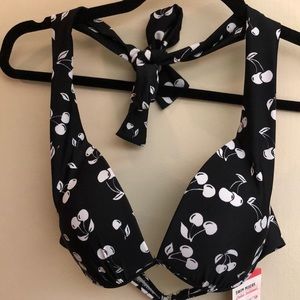 NWT Black and White Cherry Swimsuit Top, Size L